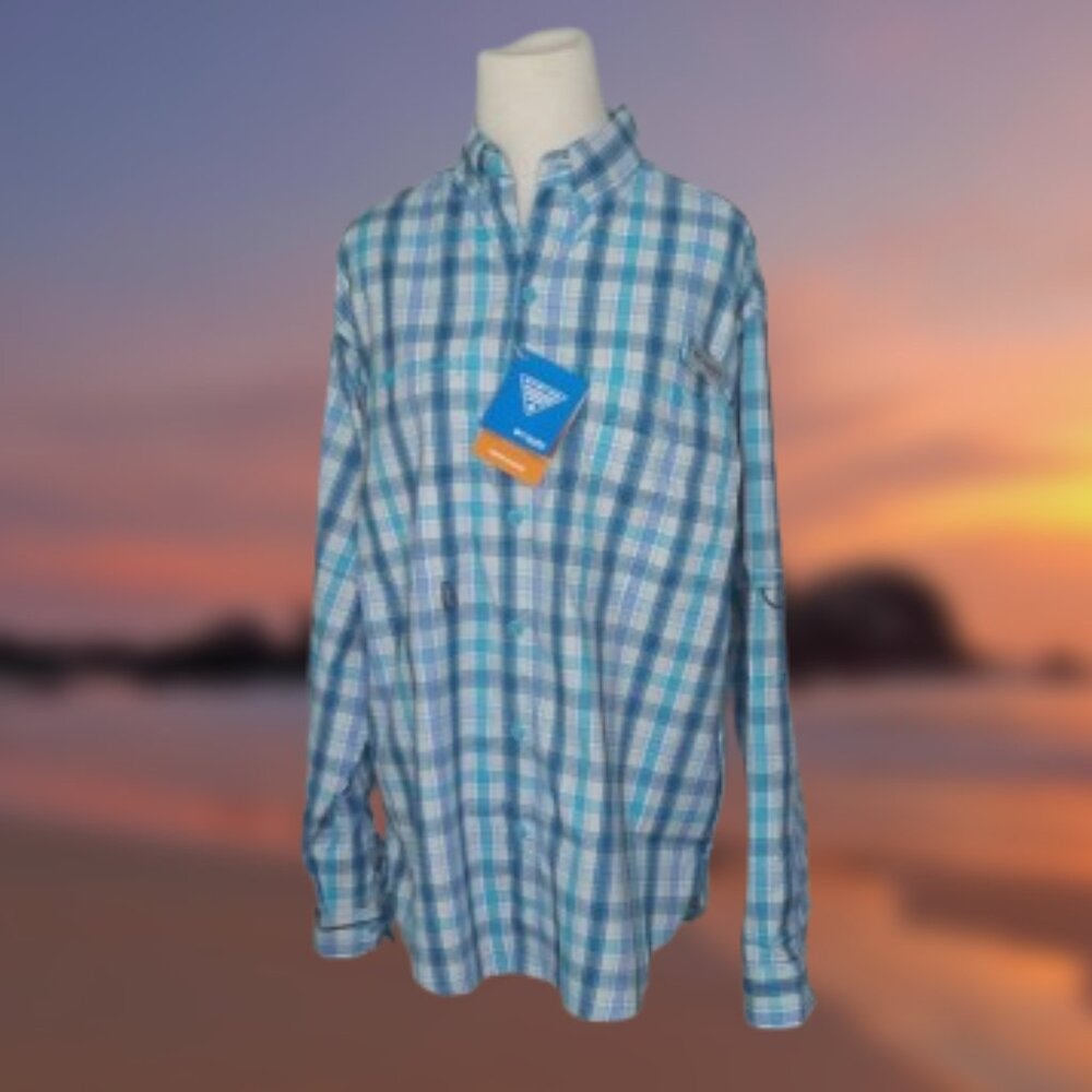 NWT mens Columbia PFG Omni shade button down shirt performance fishing gear S